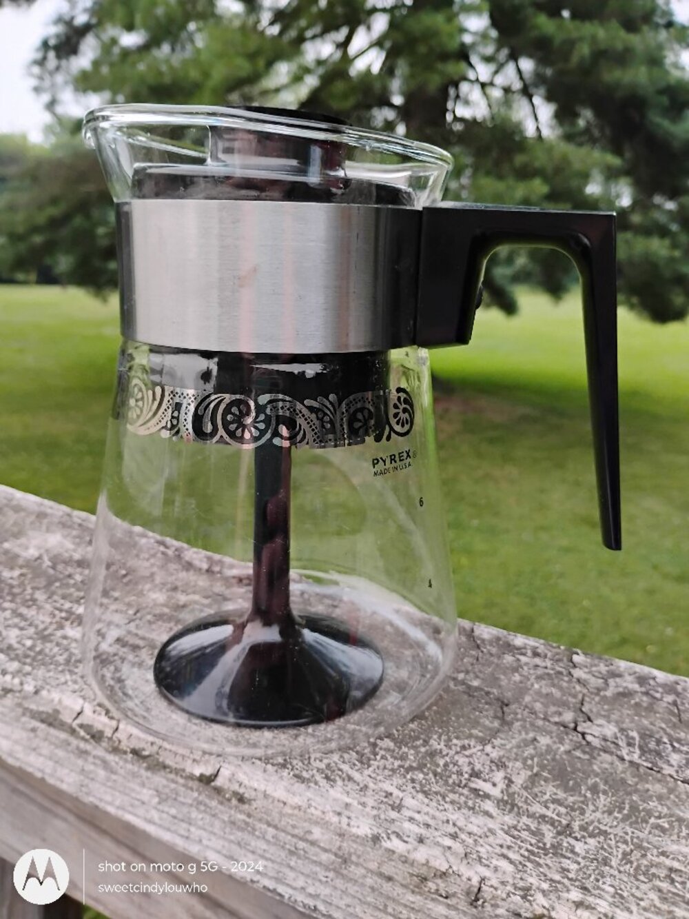 PYREX Corning Flameware complete stovetop coffee percolator Gold black Scroll